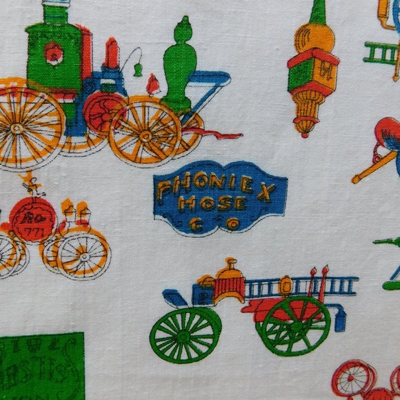 3 yds Boston engine Phoenix hose fireman cotton fabric vtg quilt sewing material - Picture 4 of 11